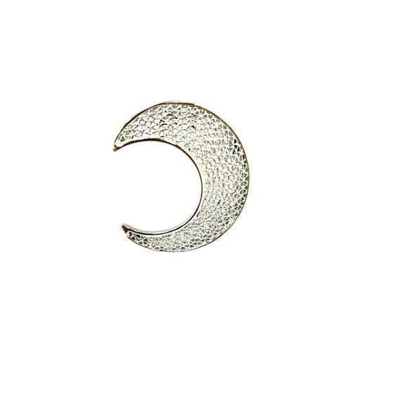 Sara Coventry MARKED Silver-Tone Crescent Moon Brooch With Lattice Design - Picture 2 of 9